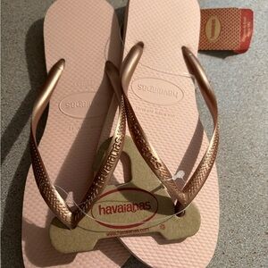 Havaianas Ballet Rose Flip Flops with Gold Straps